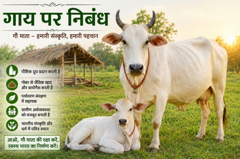 गाय पर निबंध (Essay on Cow in Hindi) | महत्व, उपयोगिता, नस्लें, 10 लाइनें
