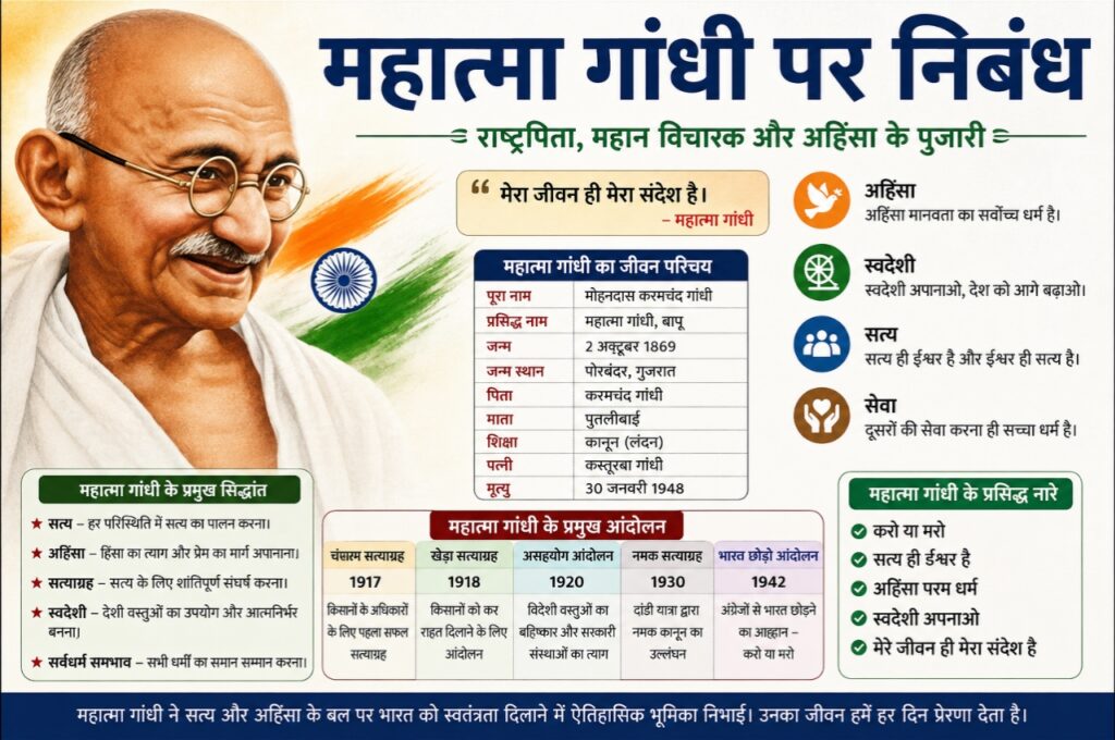 महात्मा गांधी पर निबंध (2026) | 3000+ शब्दों में सम्पूर्ण जानकारी