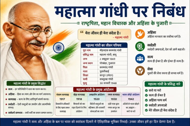 महात्मा गांधी पर निबंध (2026) | 3000+ शब्दों में सम्पूर्ण जानकारी